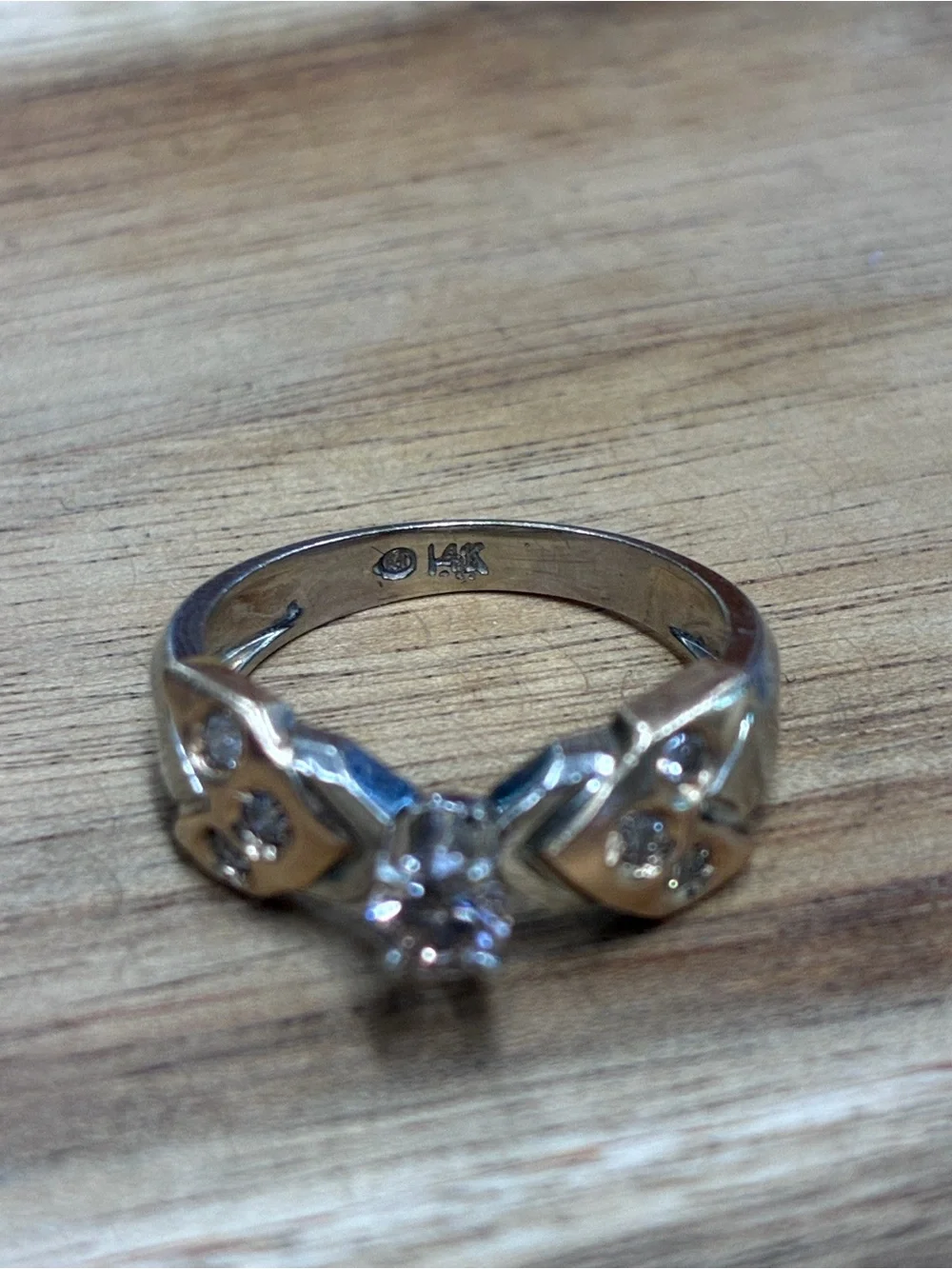 Estate 14K Two-Tone Gold Doublr Heart Bypass Diamond Ring InterGold Globe Size 6